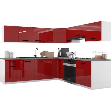 Belini ITALIA 7 Küche Ausgestattet Modular Komplett - 420 cm. Ober- und Unterschränke mit Arbeitsplatte, Rouge (1/5)
