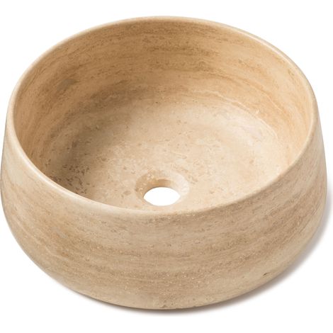 Vasque à poser ronde Travertin - 41x16 cm - Beige (1/3)