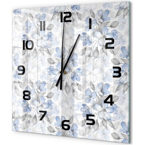 Grande Horloge Murale Carrée Style Contemporain Verre Silencieuse Salon Cuisine Fleurs délicates 60x60 cm (1/5)