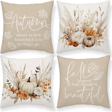 Housses de coussin décoratives kaki citrouille d'automne (45 x 45 cm), lot de 4, style bohème automnal, idéales pour Thanksgiving (1/5)