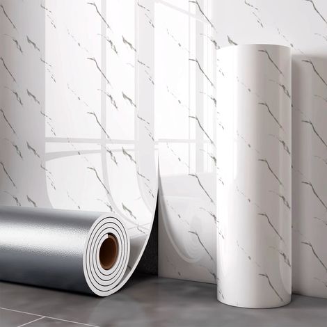 JSSEVN - Rollo de papel pintado autoadhesivo imitación mármol, 2,0 mm de grosor, resistente al aceite, impermeable, Qiongtan Molu (1/5)