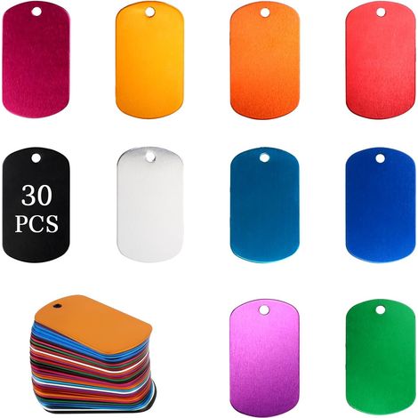 30 Pièces Rectangle Estampage Étiquettes Vierges, Medaille Chien avec Gravure Personnalisée, Couleur Étiquette Pendentif, Ébauches D'Estampage en Aluminium pour Collier Porte-Clés Charmes Chien (1/5)