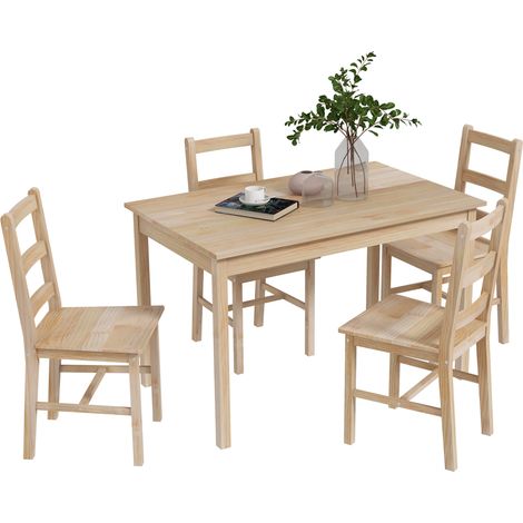 HOMCOM 5-tlg. Essgruppe, Esstisch mit 4 Stühlen, Esszimmergruppe platzsparend, Rechteckig Esstisch-Set für Küche, Esszimmer, Wohnzimmer, Massivholz, Natur (1/5)