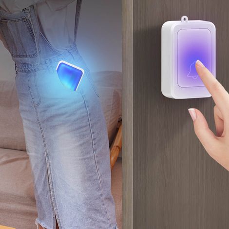 Kabellose, LED-beleuchtete Türklingel mit batteriebetriebenem Rufknopf für Gehörlose und ältere Menschen. (1/5)