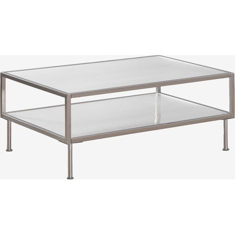 Table basse rectangulaire 90x60 cm en acier et verre Paoline SKLUM Gris brossé
