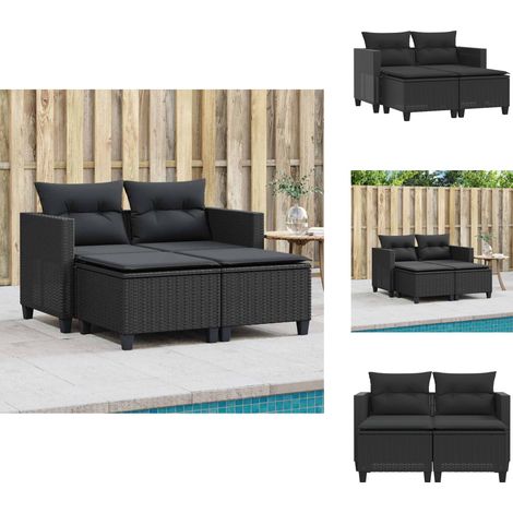 Canapé de jardin 2 places avec tabourets noir résine tressée - Canapé De Jardin - Mobilier De Jardin - Salon De Jardin - Résine Tressée - Rotin Synthétique (1/5)
