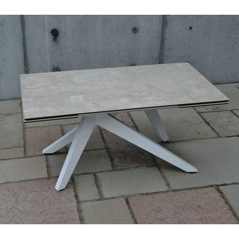 Tavolo Rettangolare Gambe a Piramide e Piano in Vetro Ceramica finitura Beton Dimensione Tavoli: 160 x 90 + 2 allunghe 40 cm