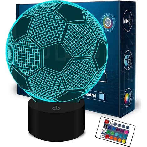 3D Lampe Optique Illusion Veilleuse Enfant Lampe de nuit pour Chambre Chevet Table de Fille Fils Cadeau Anniversaire Surprise Deco Ambiance Créatif avec Câble USB et Télécommande (Football) (1/5)