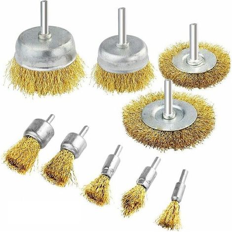 Mèche De Fixation - Ensemble De Brosses À Fil En Laiton 6 mm - Pour Perceuse - Nettoyage Roue Et Surface Métal Béton Pierre - 9 Pièces