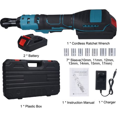 Clé à cliquet sans fil 240 tr/min, interrupteur marche/arrêt à un clic, douilles de 10 à 17 mm, éclairage LED, 2 batteries 21 V 2000 mAh, couple de 45 pi-lb (40 N·m). (1/5)