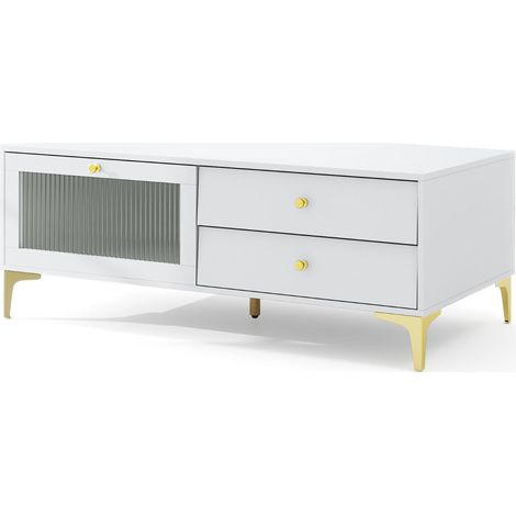 Meuble tv 120 x 62 x 46 cm avec rangement cadre en verre trempé gris clair moderne contemporain