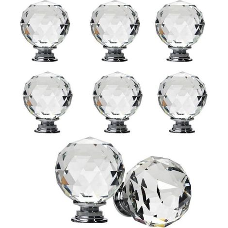 Lot de 8 boutons de tiroir sphériques en cristal,Poignée Bouton de Porte forme Diamètre 30mm Cristal Clair, Boutons d'armoire Mant Rond Verre Boutons Décoration pour Meuble Tiroir (40 mm)