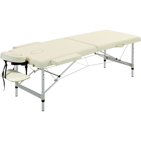 Table de massage pliable, pliante et nomade avec sac de transport, capacité max 225 kg, hauteur ajustable, 210 x 90 cm, couleur crème (1/5)