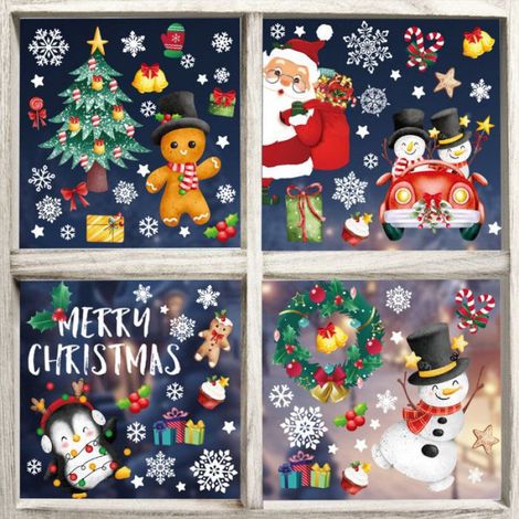 Sticker Decoration Fenetre Noel - PVC 20x30 cm - Bonhomme Neige Flocons - Set 9 Feuilles (1/5)