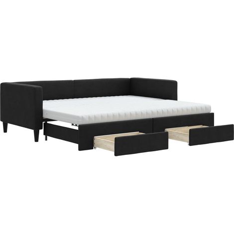Maison Exclusive - Lit de jour avec gigogne et tiroirs noir 90x190 cm tissu