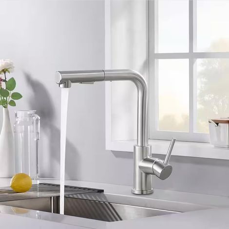 Oraymin – Mitigeur de Cuisine avec Douchette Extractible - Robinet d'Évier Pivotant à 360° en Acier Inox - 2 Modes de Jet - Mousseur Démontable et Économie d'Eau (1/5)