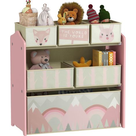 Meuble de rangement pour jouets d'enfants avec 6 bacs en tissu amovibles, 63 x 30 x 66 cm, rose