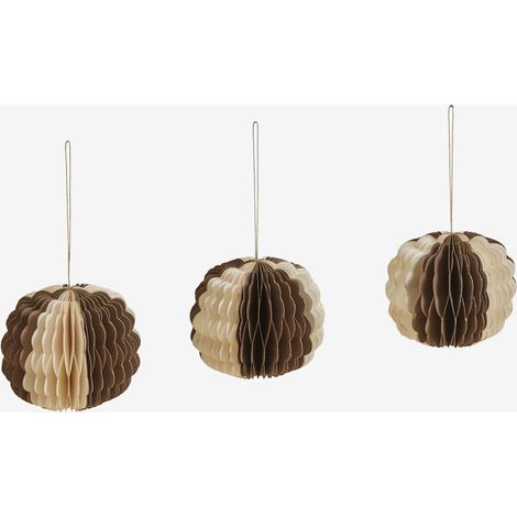 Lot de 3 décorations de Noël en papier Briluma SKLUM Marron caramel - Beige lin avec bordure dorée