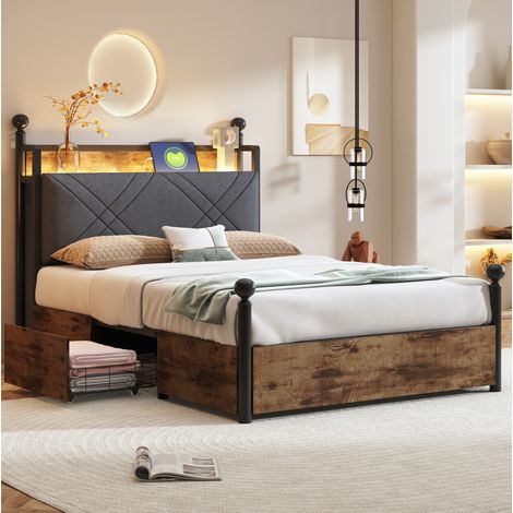 Himmelbett 90/190 cm schwarz aus Metall mit LED, USB-/Typ-C-Anschluss und Stauraum (1/5)