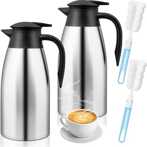 2 Pcs Pichet Isotherme 2L, Bouteille Isotherme en Acier Inoxydable, Bouilloires isolées sous vide, Isolation thermique 24 heures, pour bouilloires, théières et cafetières pour garder boissons chaudes (1/5)