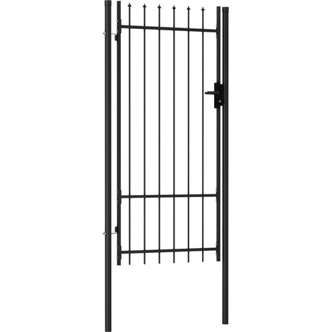 INLIFE Portillon simple porte avec dessus à pointe Acier 1x2 m Noir (1/5)