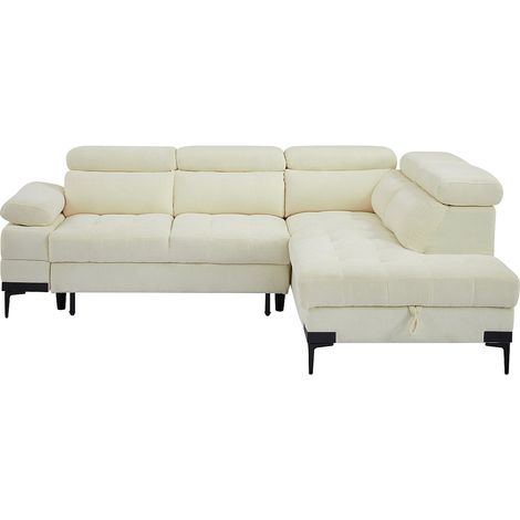Canapé d'angle droit convertible en tissu texturé blanc cassé TICOUTA (1/4)