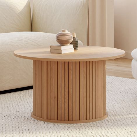 Table basse ronde 70 cm ROMIE effet lattes