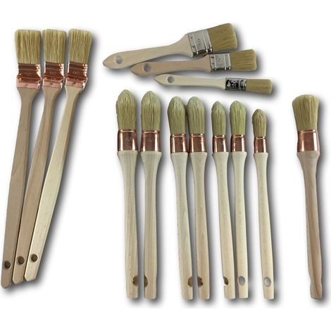 Kibros – Lot de 16 pinceaux professionnels – 9 pinceaux à rechampir et 7 pinceaux plats – Poils en soie blanche – Fabrication 100 % française