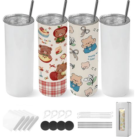 VEVOR Vasos de Sublimación 4 Piezas, Botellas de Agua Delgados y Rectos de 591 ml de Acero Inoxidable, Apto para Uso Alimentario con Tapas y Pajitas para Manualidades, Personalización de Bricolaje (1/5)