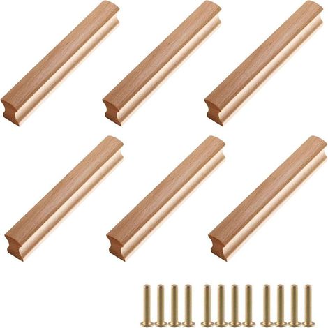 Lot de 6 poignées de meuble en bois, vis, espacement 64 mm, pour armoires, salles de bains, bureaux, cuisines, coiffeuses et meubles divers (1/5)