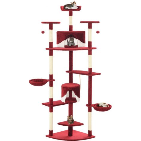 vidaXL Cat Tree with Sisal Scratching Posts 203 cm Red and White (1/5)
