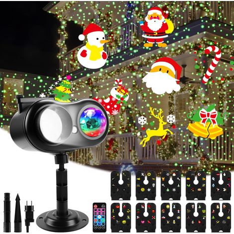 Projecteur Noël Exterieur lampe projection LED double trou 2025 mise niveau 14 motifs Thème 10 couleurs effet vagues (1/5)