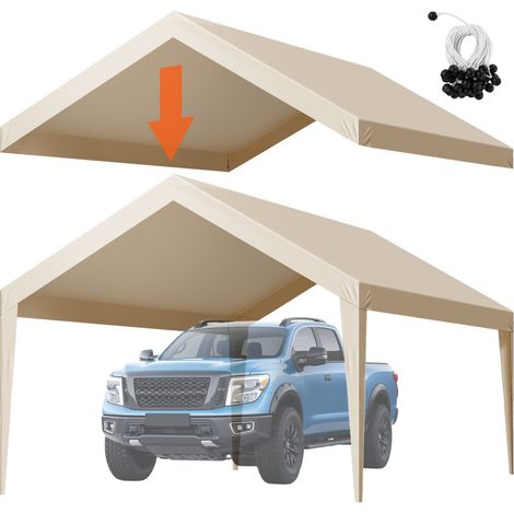 Bâche de remplacement pour abri de voiture, 3,6 x 6 m, pliable, résistante aux UV et imperméable, avec système de fixation à boule, beige, armature non incluse (1/5)