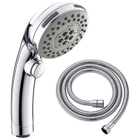 Avec bouton d'arrêt Pommeau de douche chromé Ensemble de douchette à main 5 modes Tuyau 1,5 (1/5)