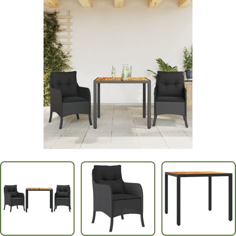 vidaXL Gartenstuhl -  3-tlg. Garten-Essgruppe mit Kissen Schwarz Poly Rattan (1/5)