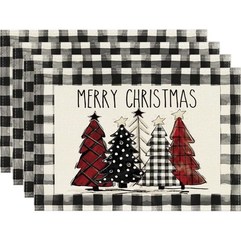 Placemat - Linen - 32 x 45 cm - Noir - Pour Table De Cuisine Café Dessert - Lot De 4 (1/5)