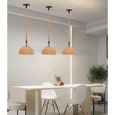 Lot de 4 Suspension Luminaire Industrielle Vintage Lustre en Corde de Chanvre Plafonnier Rétro Ajustable pour Salon Chambre (1/5)