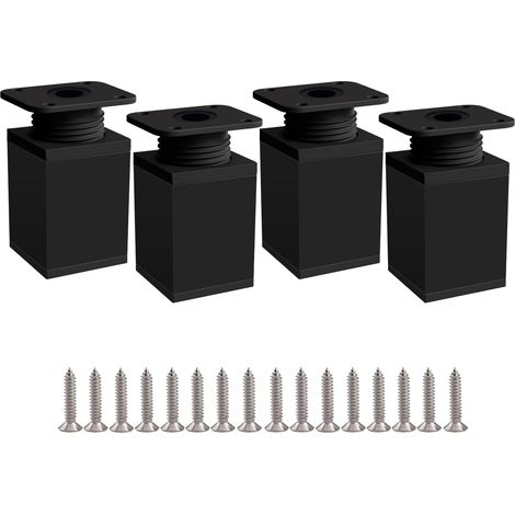 Pieds de Meuble 4 Pieds, Pied de Table 5cm Noir Pied Reglable pour Meuble en Hauteur Fabriqué en Alliage d'aluminium, Hauteur Réglable de 0 à 20 mm, Livré avec des Vis en Acier Inoxydable (1/5)