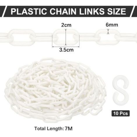 Maillons de chaîne en plastique blanc, 700 cm,6 mm, pour barrières, parkings, clôtures, portails et décoration (1/5)