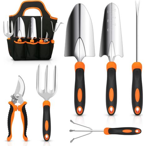 Garden Tool Set, Heavy Duty Stainless Steel Garden Tool Set with Non-Slip Rubber Handle, Storage Tote Bag, Outdoor Hand Tools, Ideal Gardening Tool Set (1/5)