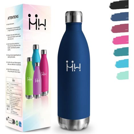 Gourde, 1000 ml Sans BPA, Gourde Isotherme, 18/8 Acier Inoxydable, Bouteille Isotherme, Isolation Sous Vide à Double Paroi, Bouteille Acier Inoxydable pour Voyage, Cuisine, Salle de Sport - Bleu foncé (1/5)