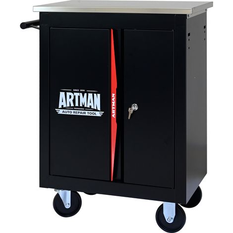 Servante d’atelier multifonction à double porte, noir et rouge (1/5)