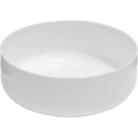 Pot de fleurs rond en céramique blanche avec plateau en bambou, idéal pour les plantes succulentes, à poser sur une table ou un bureau.