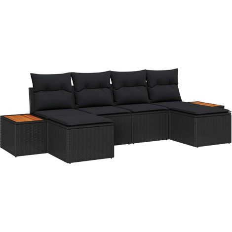 Garden Sofa Set 6 pcs Black 184 x 62 x 85 cm Poly rattan vidaXL