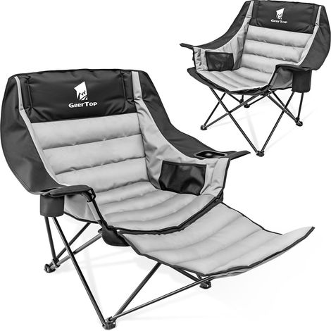 Chaise Pliante Camping avec Repose-Pieds Amovible, Grand Siège Confortable avec Porte-Gobelet, Structure Renforcée 180 kg pour Jardin, Plage (1/5)