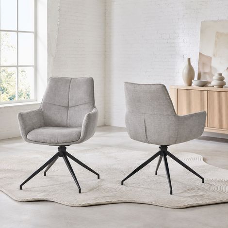 Silla de comedor giratoria 360° de tela gris con patas metálicas negras, set de 2 HAVRYA (1/5)