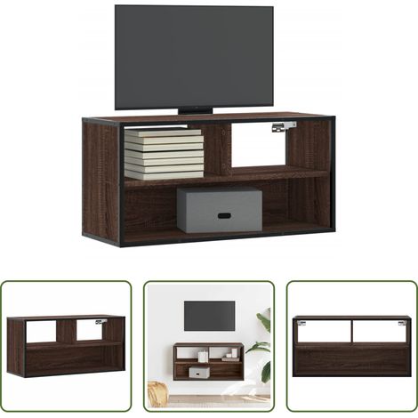 Meuble tv murale -  Meuble TV chêne marron 80x31x39,5 cm bois d'ingénierie et métal (1/5)