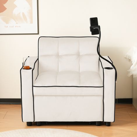 Fauteuil convertible 83 x 167(75) x 76 cm 3 en 1 - avec porte-gobelets et support pour téléphone - canapé inclinable - beige (1/5)