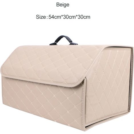 Boîte de rangement pour coffre de voiture (beige, grand format) - Grande capacité - Sac de rangement multi-outils pour voiture - Étui pliable en cuir - Idéale comme boîte de rangement d'urgence (1/5)