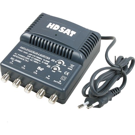 Amplificateur antenne TV TNT 4 sorties – Gain réglable 10 à 25dB – Connectique F – Alimentation 220V – Impédance 75 Ohms – Hdsat